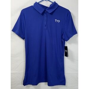 NWT Women's TYR Alliance Tech Short Sleeve Polo Shirt Royal Blue White Logo - XL